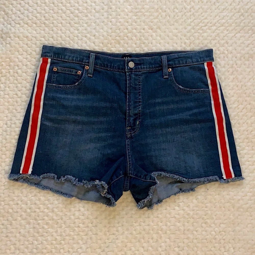 Gap Red and White Side Stripe High Rise 4” Short High Waisted Shorts